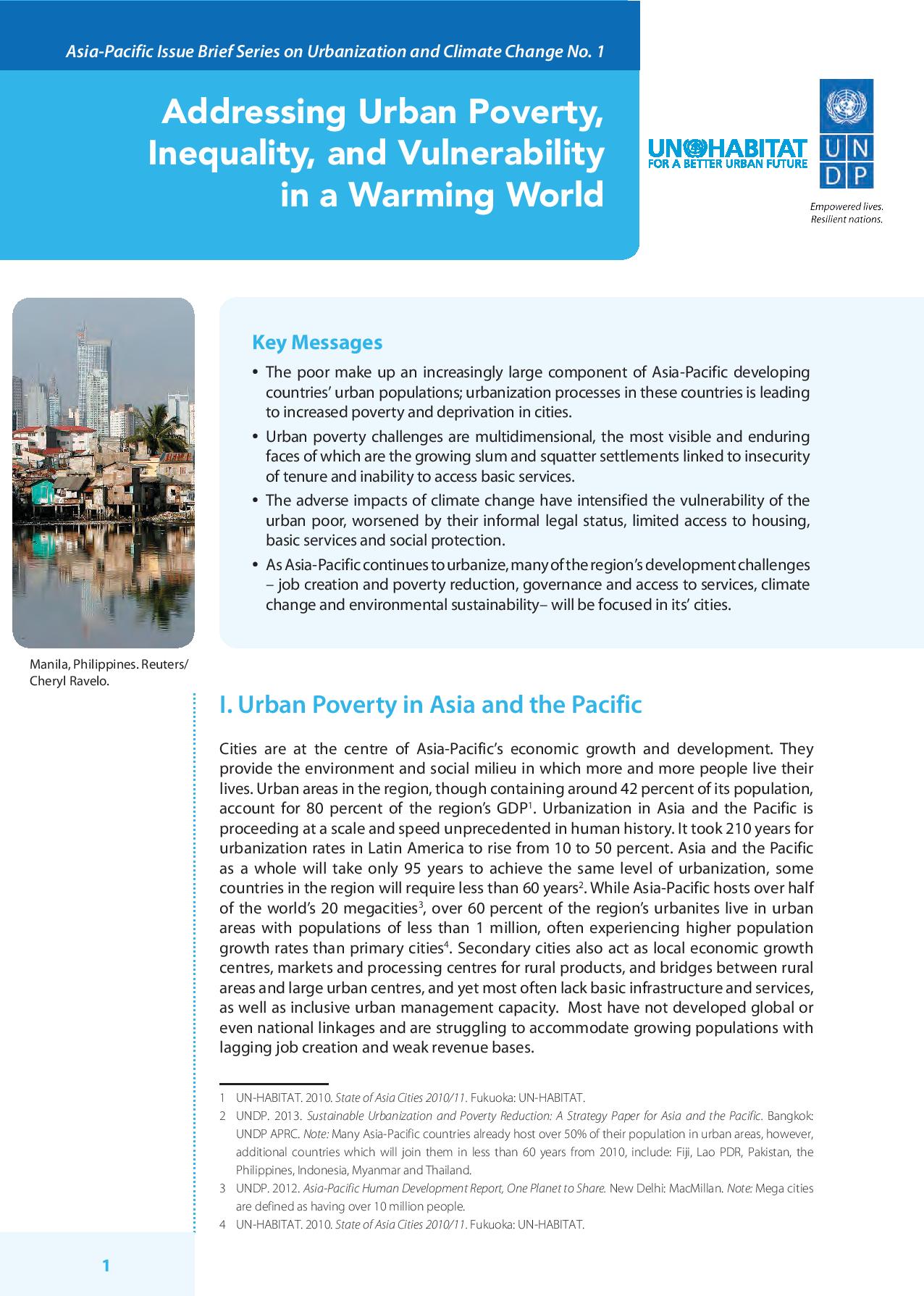 No.1: The Asia-Pacific Issue Brief Series on Urbanization and Climate Change (2013)
