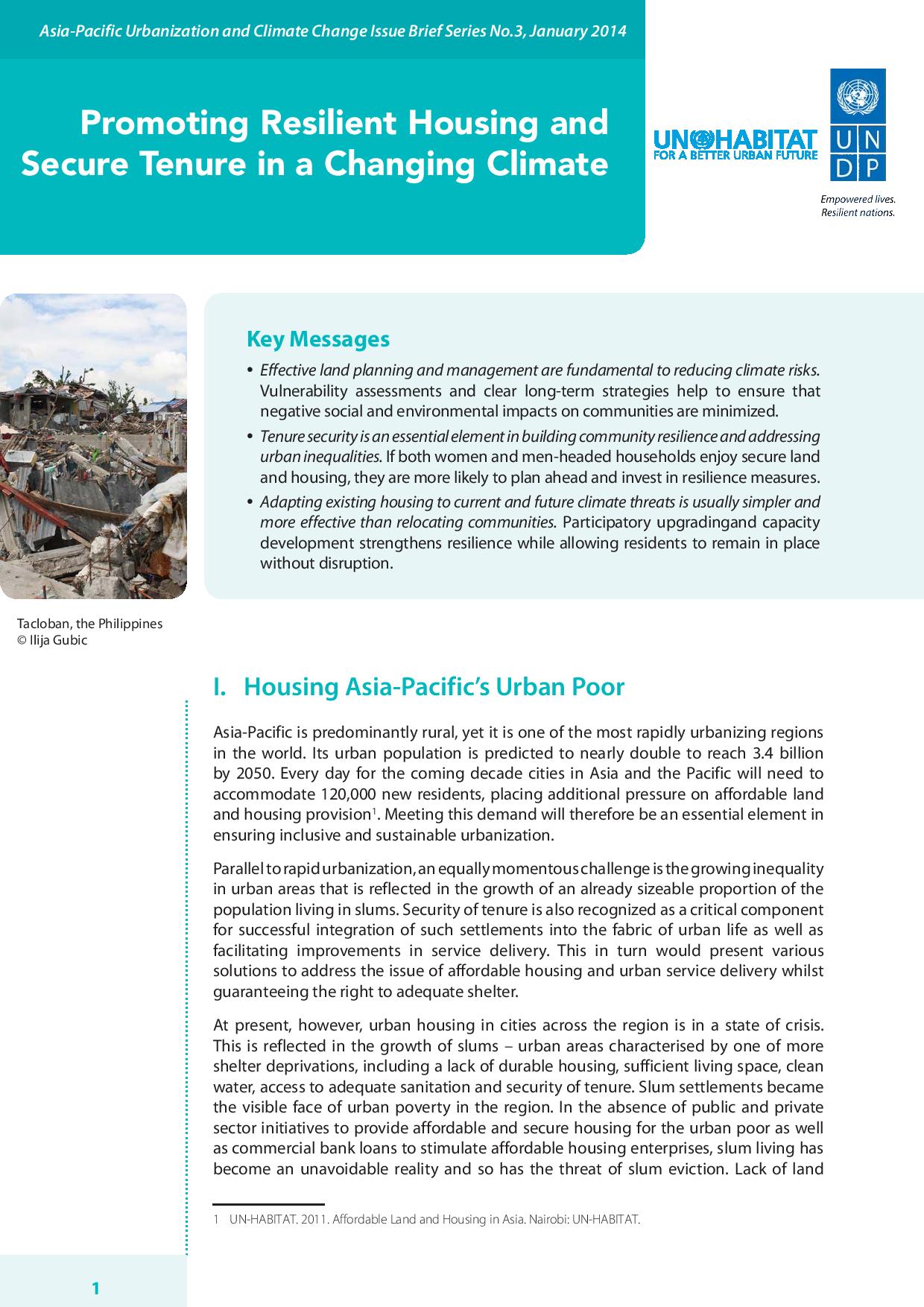 No. 3: The Asia-Pacific Issue Brief Series on Urbanization and Climate Change (January 2014)