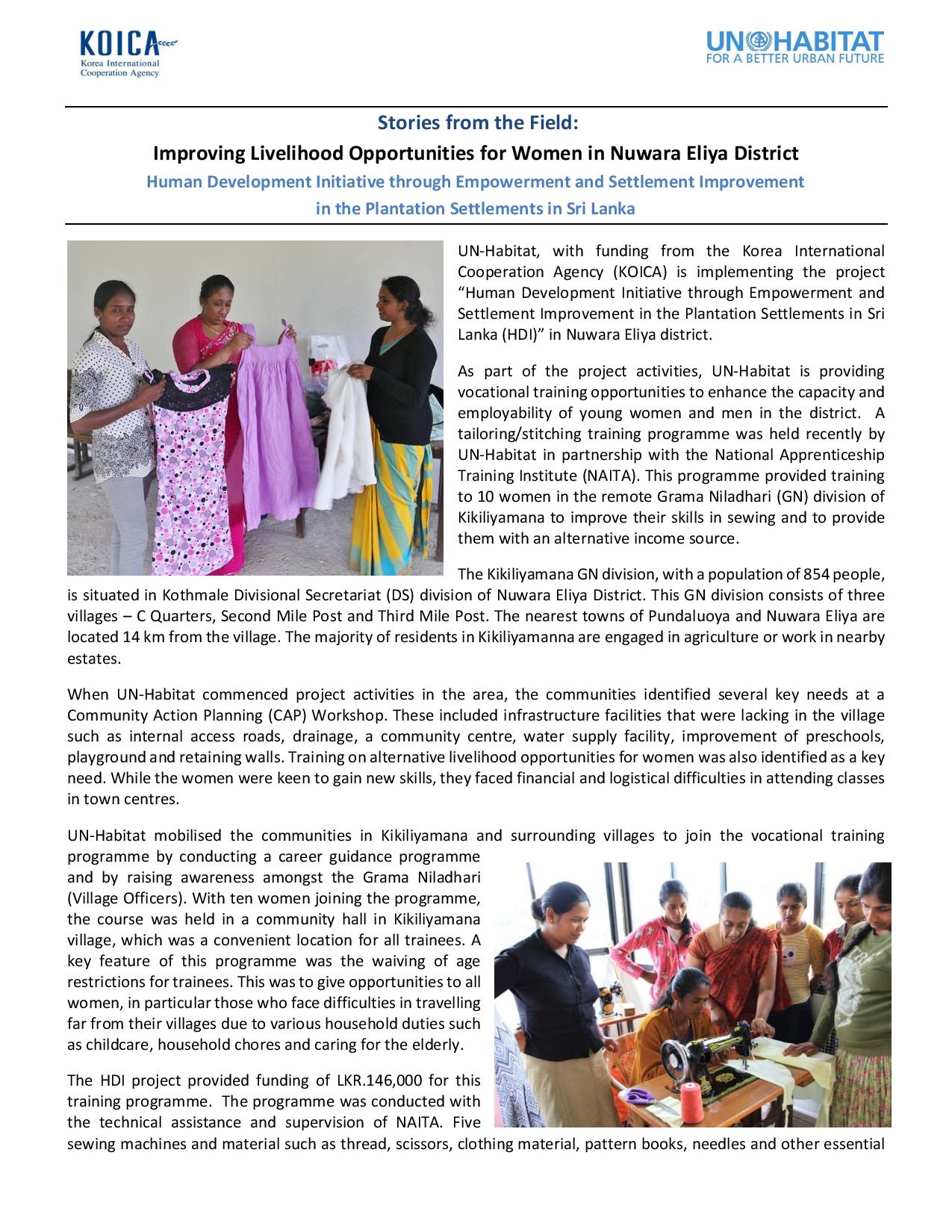 Sri Lanka HDI Case Study: Improving Livelihood Opportunities for Women in Nuwara Eliya District