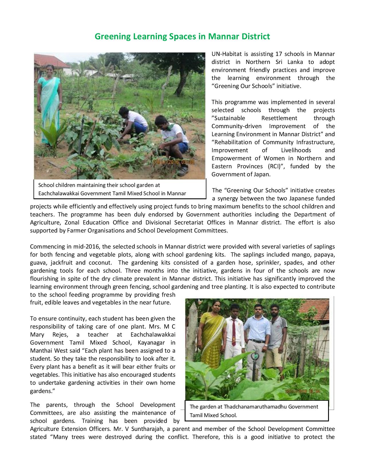 Greening Learning Spaces in Mannar District, Sri Lanka