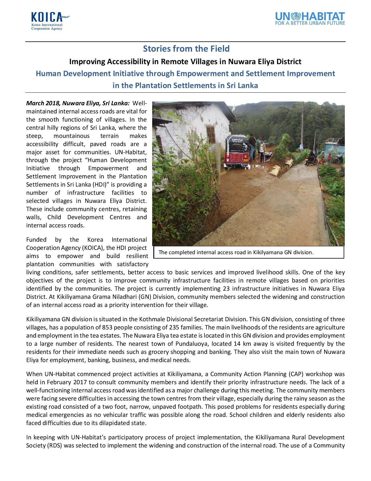 Sri Lanka HDI Case Study: Improving Accessibility in Remote Villages in Nuwara Eliya District