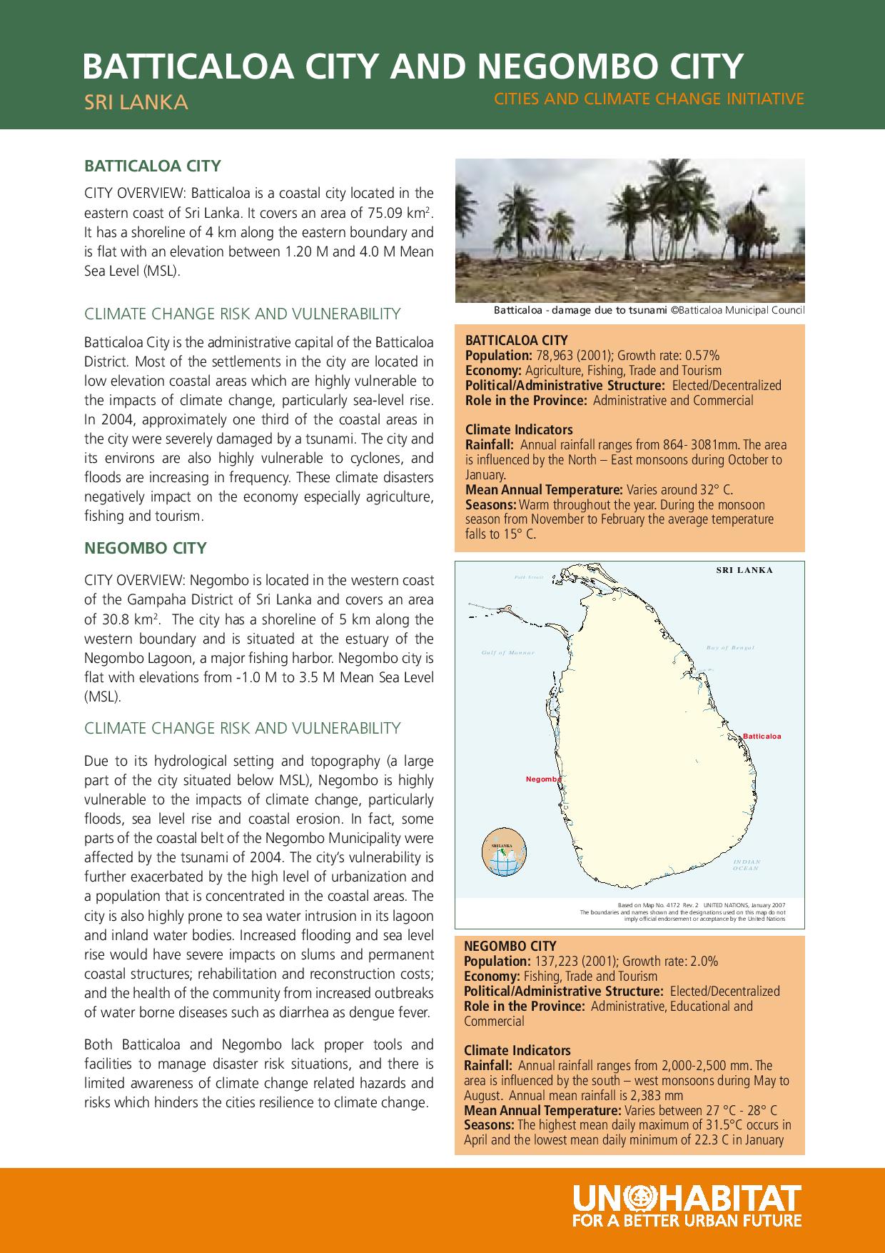 Batticaloa and Negombo, Sri Lanka: CCCI Overview (August 2010)