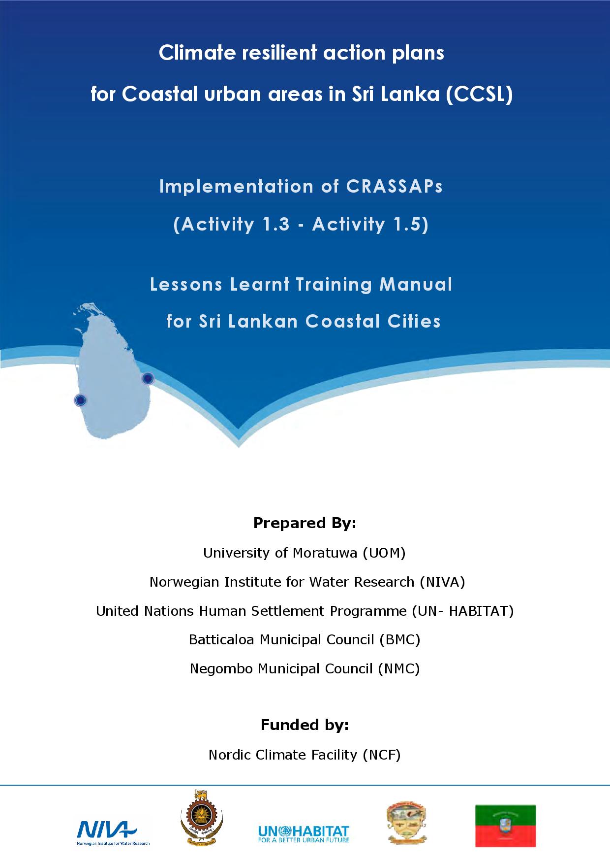 Climate Resilient Action Plans for Coastal Urban Areas in Sri Lanka CCSL (2012) – CCCI