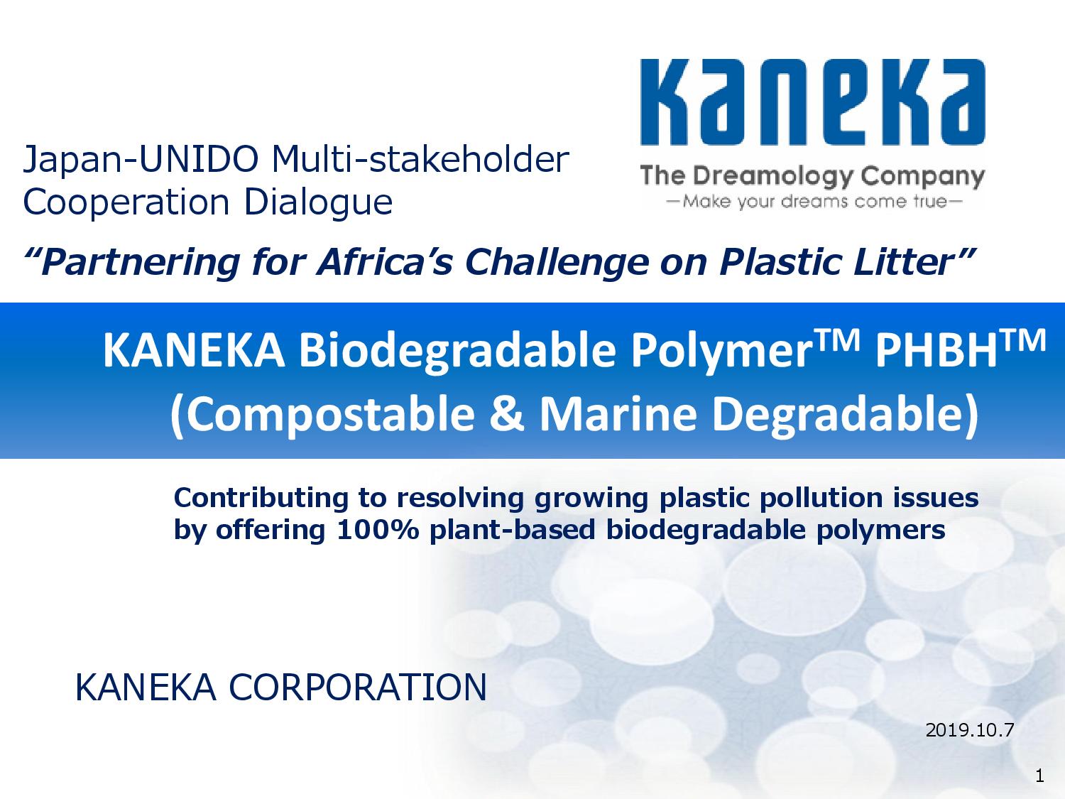 KANEKA Biodegradable Polymer “Partnering for Africa’s Challenge on Plastic Litter”: Expert Group Meeting 2019