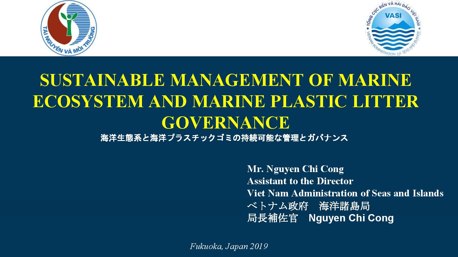 Sustainable Management of Marine Ecosystem and Marine Plastic Litter Governance in Vietnam: Expert Group Meeting 2019