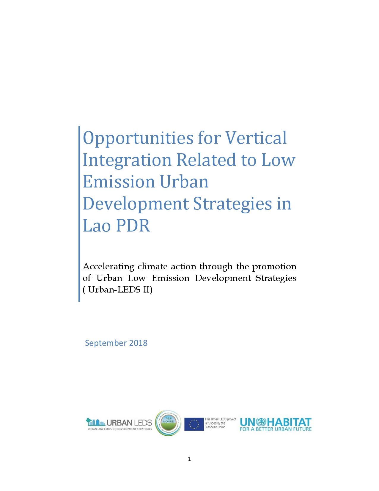 Opportunities for Vertical Integration Related to Low Emission Urban Development Strategies in Lao PDR (2018)